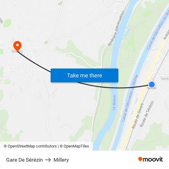 Gare De Sérézin to Millery map
