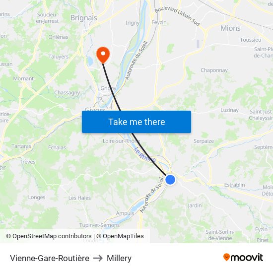 Vienne-Gare-Routière to Millery map