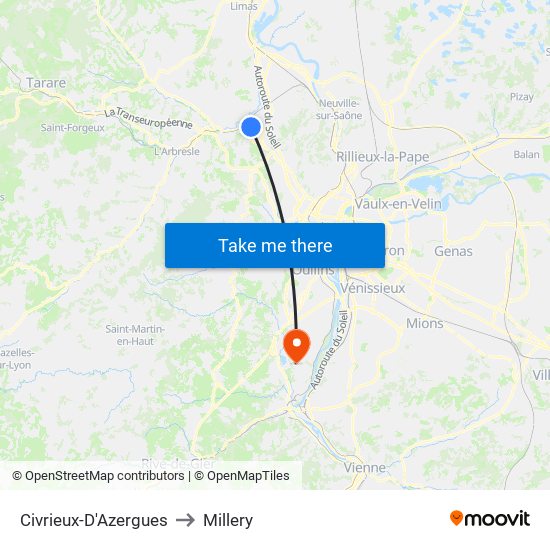 Civrieux-D'Azergues to Millery map