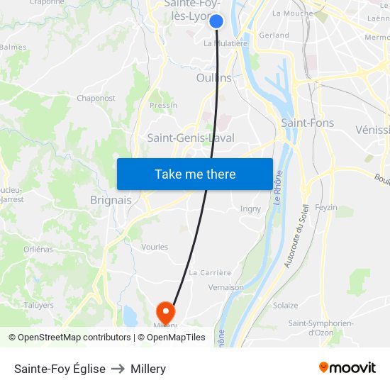 Sainte-Foy Église to Millery map