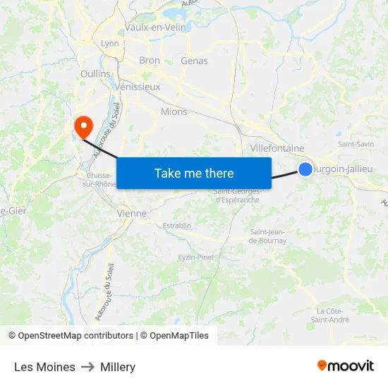Les Moines to Millery map
