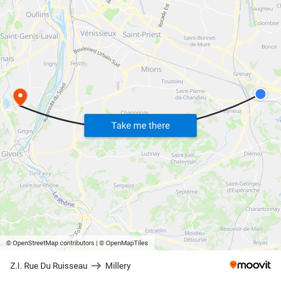 Z.I. Rue Du Ruisseau to Millery map