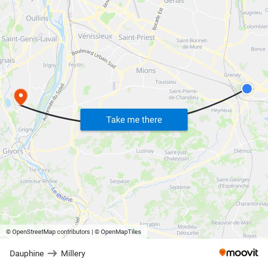 Dauphine to Millery map