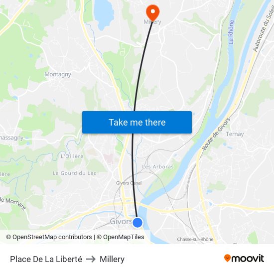 Place De La Liberté to Millery map