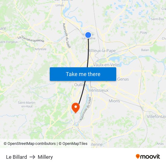 Le Billard to Millery map