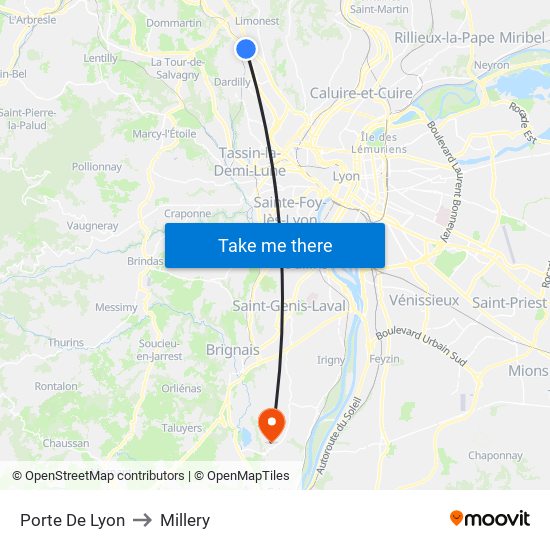 Porte De Lyon to Millery map