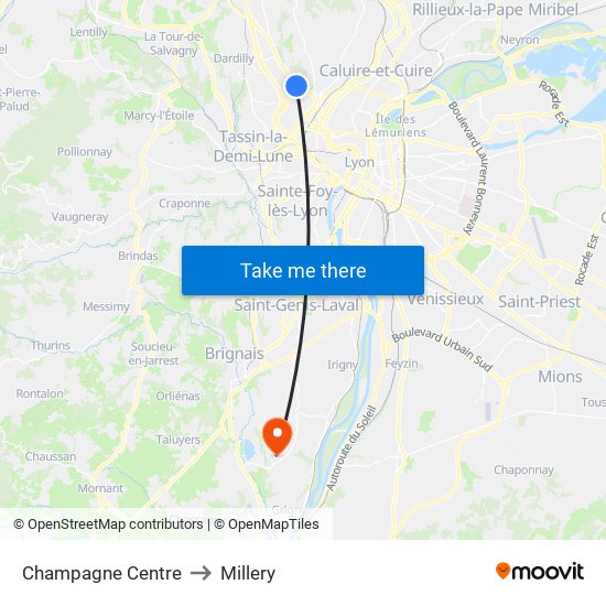 Champagne Centre to Millery map