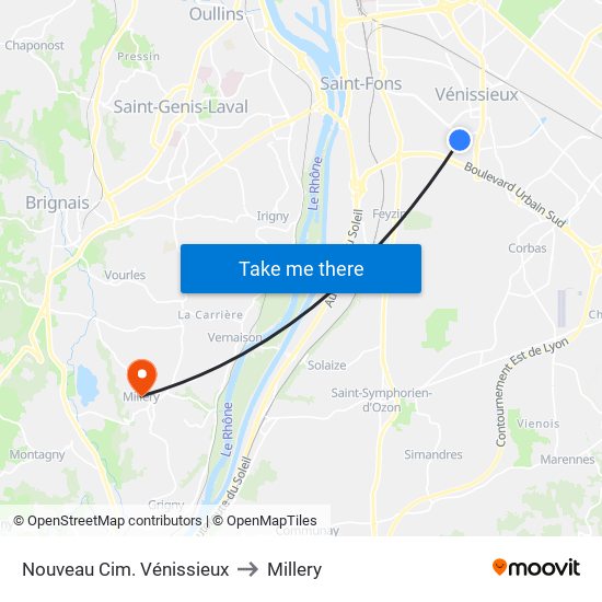 Nouveau Cim. Vénissieux to Millery map