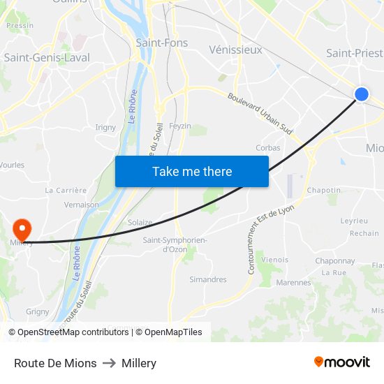 Route De Mions to Millery map