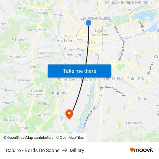 Caluire - Bords De Saône to Millery map