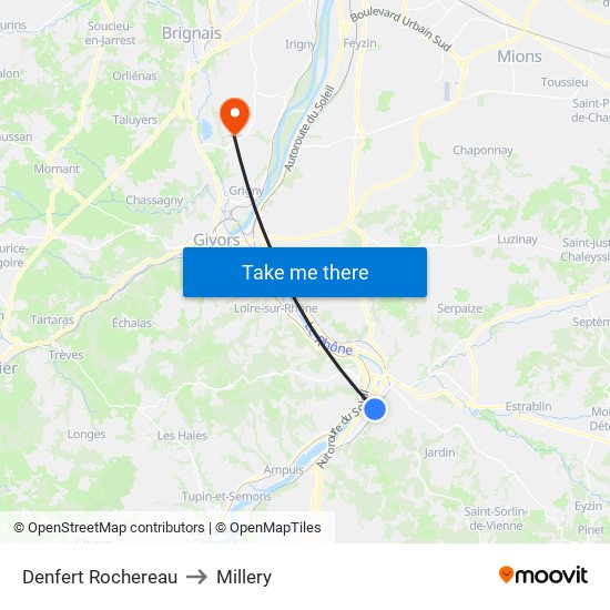 Denfert Rochereau to Millery map