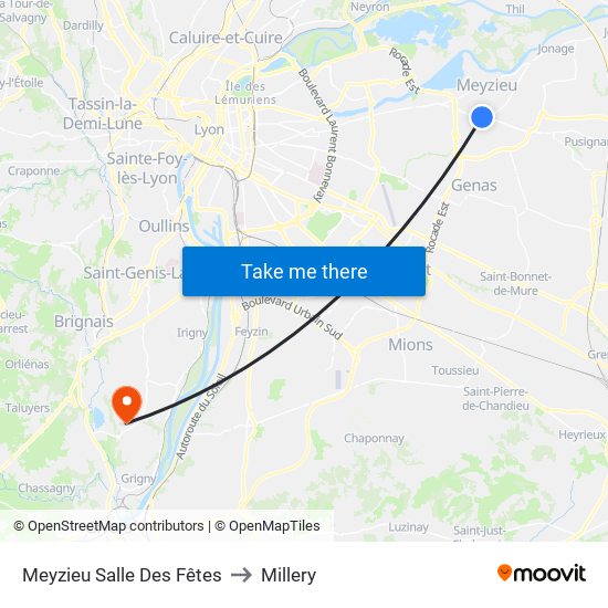 Meyzieu Salle Des Fêtes to Millery map