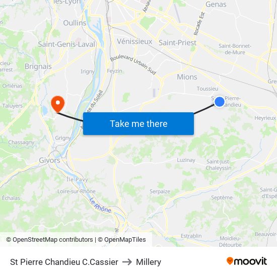 St Pierre Chandieu C.Cassier to Millery map