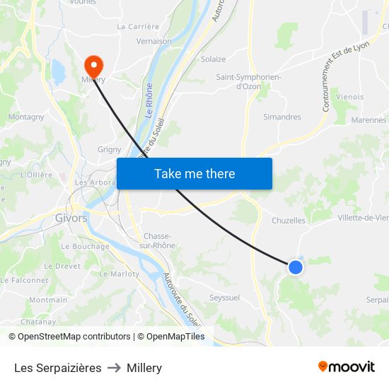 Les Serpaizières to Millery map