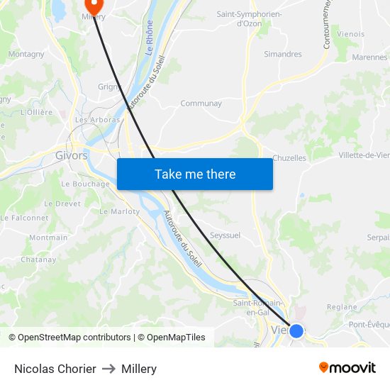 Nicolas Chorier to Millery map