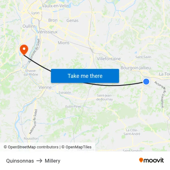 Quinsonnas to Millery map