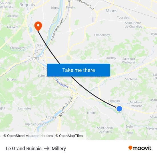 Le Grand Ruinais to Millery map