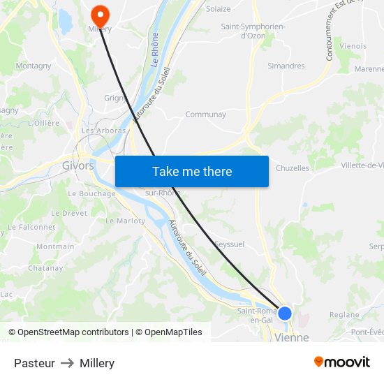 Pasteur to Millery map