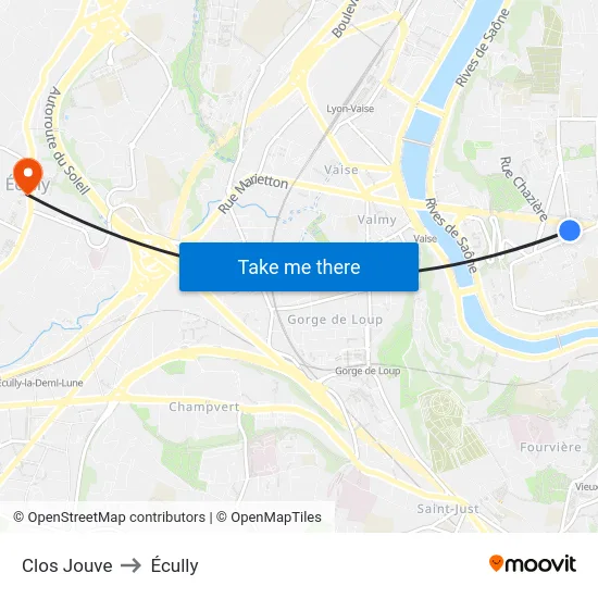 Clos Jouve to Écully map
