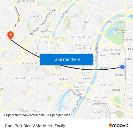 Gare Part-Dieu V.Merle to Écully map