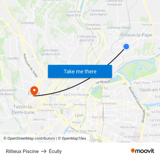 Rillieux Piscine to Écully map