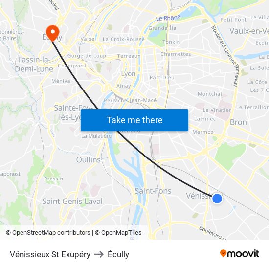 Vénissieux St Exupéry to Écully map