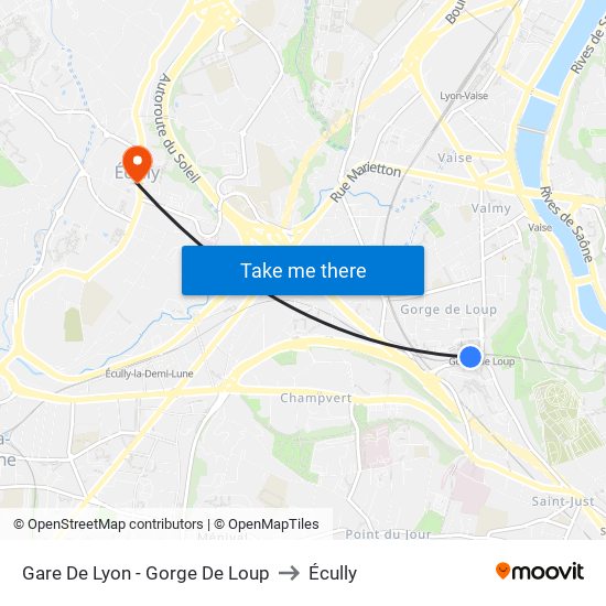 Gare De Lyon - Gorge De Loup to Écully map