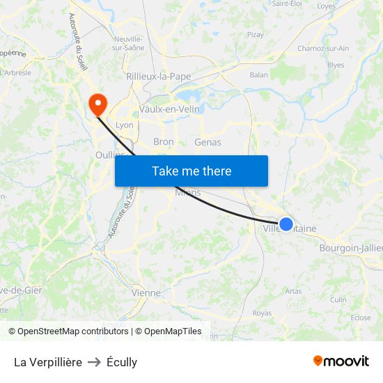 La Verpillière to Écully map