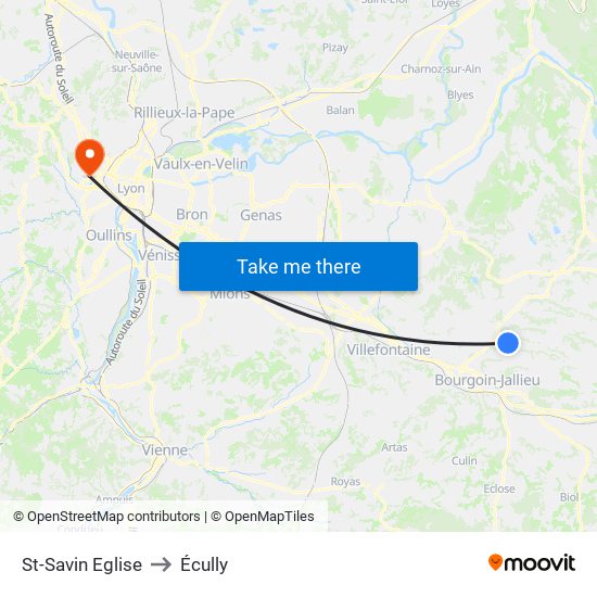 St-Savin Eglise to Écully map