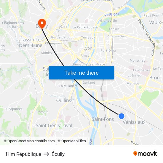 Hlm République to Écully map