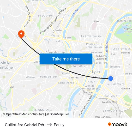 Guillotière Gabriel Péri to Écully map