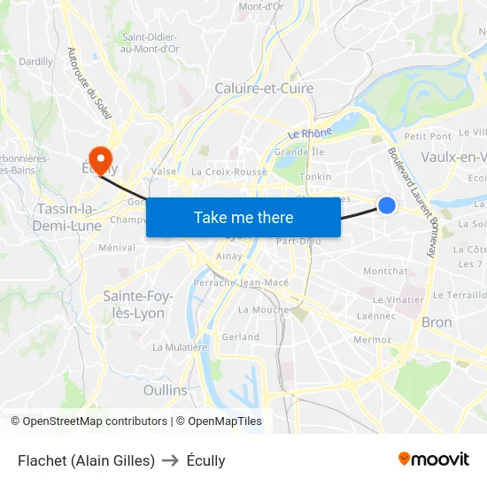 Flachet (Alain Gilles) to Écully map