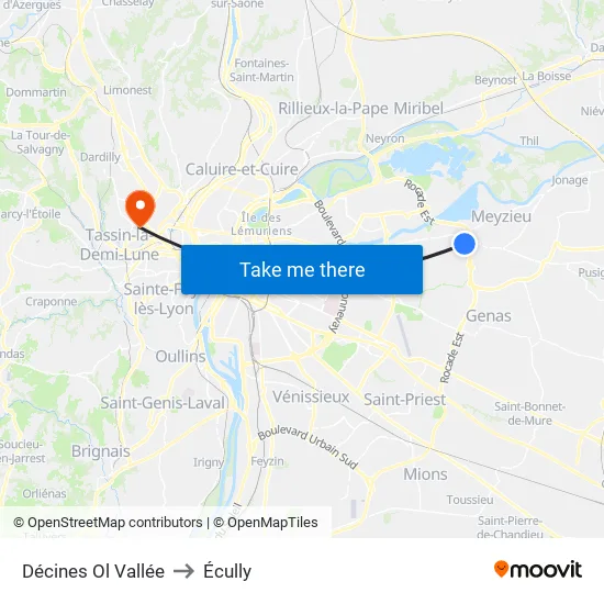 Décines Ol Vallée to Écully map