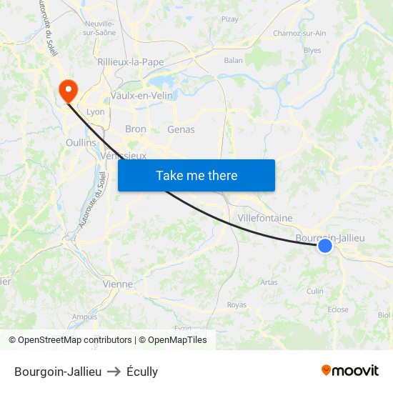 Bourgoin-Jallieu to Écully map