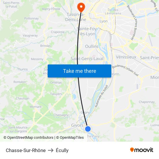 Chasse-Sur-Rhône to Écully map