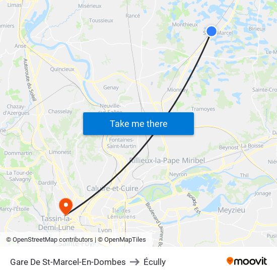 Gare De St-Marcel-En-Dombes to Écully map