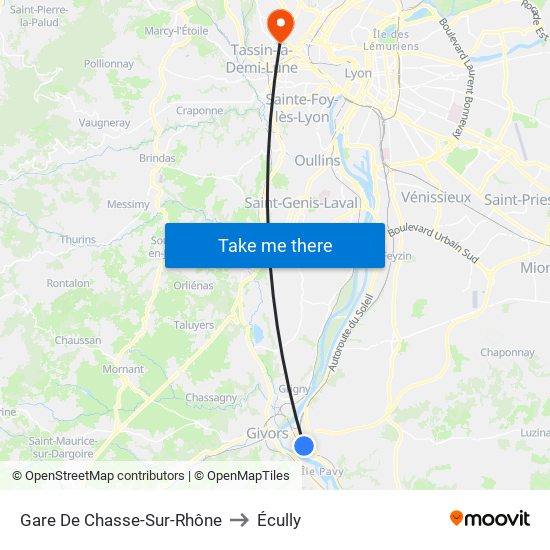 Gare De Chasse-Sur-Rhône to Écully map