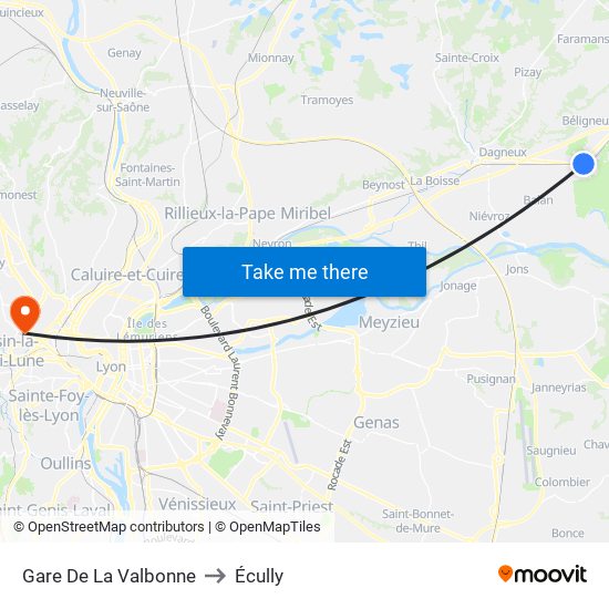 Gare De La Valbonne to Écully map