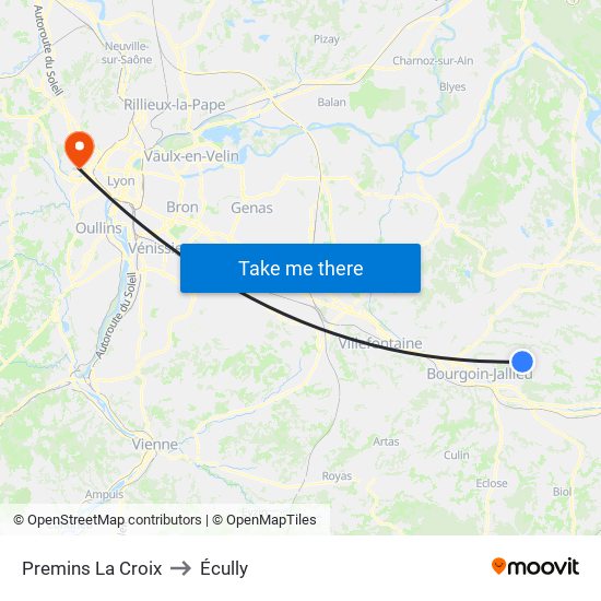 Premins La Croix to Écully map