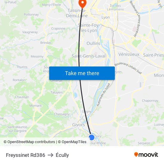 Freyssinet Rd386 to Écully map