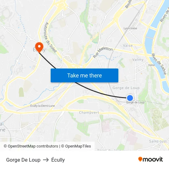 Gorge De Loup to Écully map