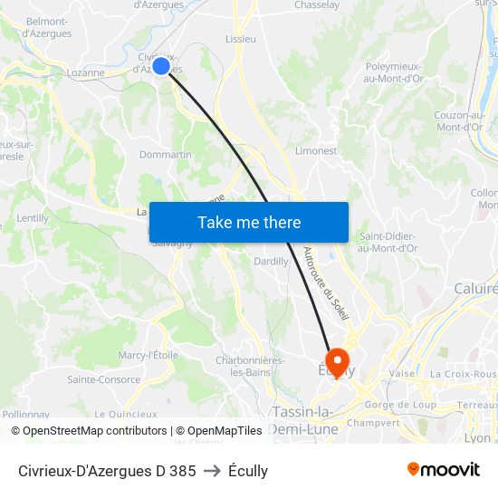 Civrieux-D'Azergues D 385 to Écully map