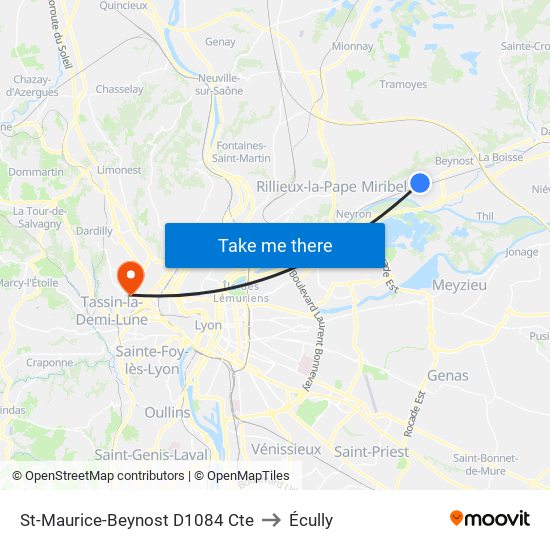 St-Maurice-Beynost D1084 Cte to Écully map