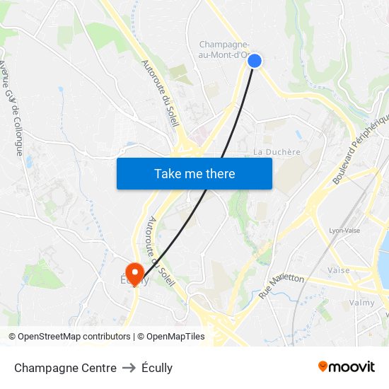 Champagne Centre to Écully map