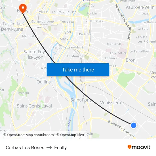 Corbas Les Roses to Écully map