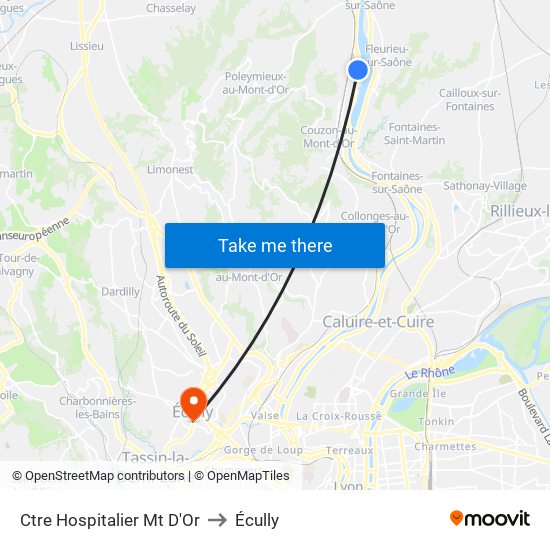 Ctre Hospitalier Mt D'Or to Écully map