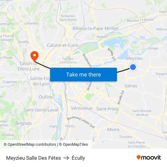 Meyzieu Salle Des Fêtes to Écully map