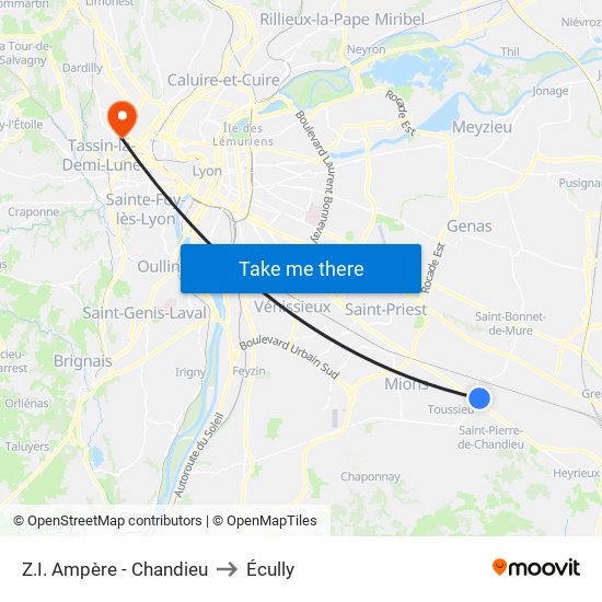 Z.I. Ampère - Chandieu to Écully map