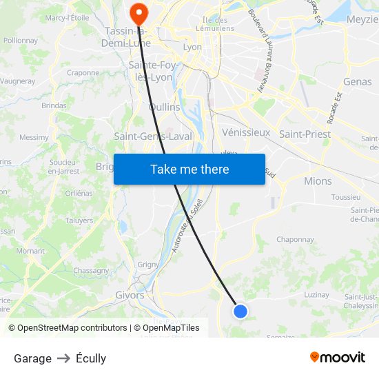 Garage to Écully map