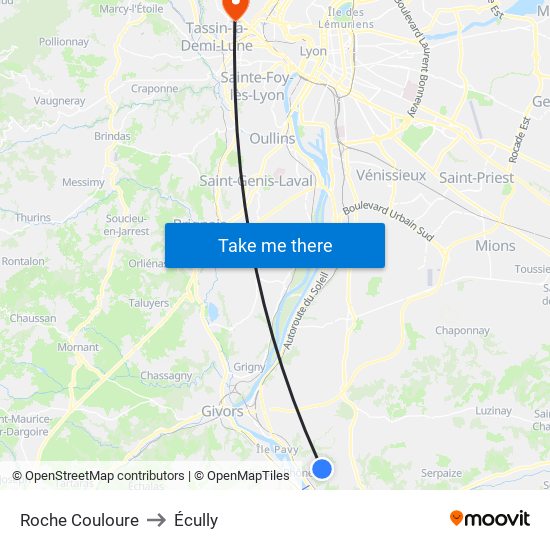 Roche Couloure to Écully map